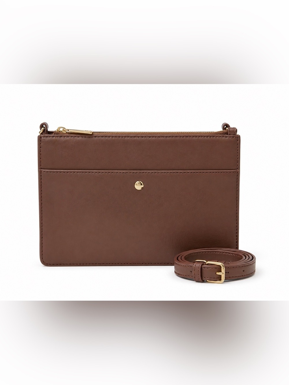 Talbots Leather Crossbody Bag | Brown Zip Top Purse | Adjustable Strap